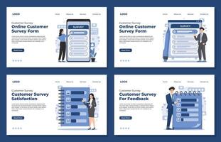 landing page template customer survey and online survey concept feedback and business insights forms market research vector