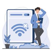 showcasing no connection concept with a weak signal, network failure, and offline mode. vector