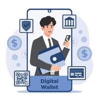 digital wallet fintech concept ewallet banking Concept of digital wallet. illustration in a flat style. vector