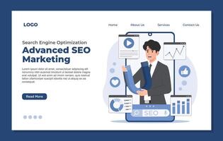 Landing page template SEO marketing concept optimizing search engine Search Engine Optimization strategies for business growth vector