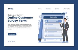Flat design illustration concept of online survey. Landing page template for website and mobile website development. vector