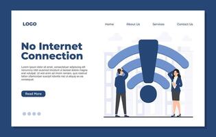 Landing page template showcasing no connection concept with a weak signal, network failure, and offline mode. vector