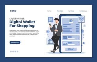 digital wallet fintech concept ewallet banking landing page. Businessman using mobile phone for online shopping. illustration vector