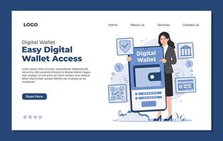 Fintech digital wallet landing page, enabling users to manage money, payments, and transfers with ease. vector