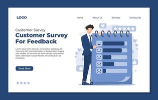Customer survey landing page template featuring interactive forms and analytics visualization landing page vector