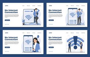 Landing page template No Connection concept with weak signal, internet error, and network failure offline mode illustration vector