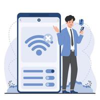 no connection concept on a landing page template, depicting lost internet and server downtime. vector