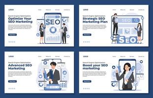 Set of flat design illustrations concept of SEO optimization. Landing page templates for website and mobile website development. vector