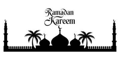 Ramadan Kareem silhouette of a mosque and palm trees. vector