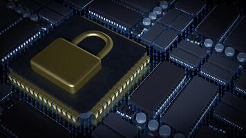 Gold Lock on Chip for Technology or Security . photo