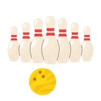 Bowling. Bowling pins in a row. Skittles and balls on a white background. For designs team sports and outdoor activity themes. vector