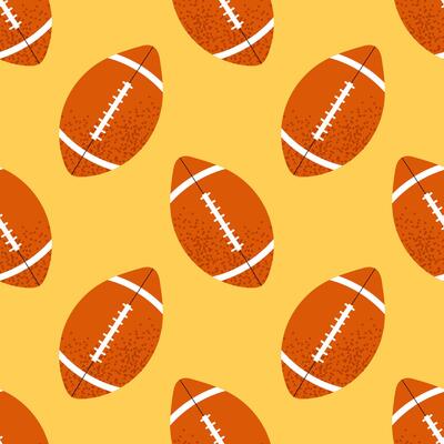 American football ball. For sports themes, outdoor games and team activity concepts. Seamless pattern for textile, wrapping paper, background.