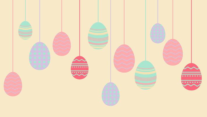 Easter eggs pastel color Hanging isolated on light yellow background