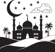 Peaceful Mosque Under the Crescent Moon Picture vector