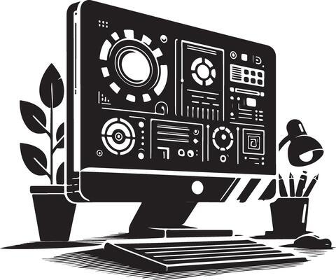 Desktop Computer Silhouette Illustration for Designers