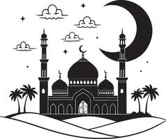 Night Sky Mosque with Crescent Moon Image vector