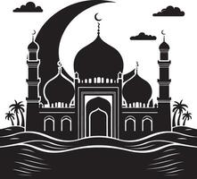 Traditional Mosque and Crescent Moon Scene vector