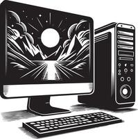 Desktop Computer Silhouette Illustration for Graphic Design vector