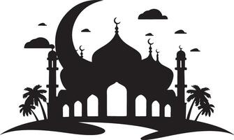 Elegant Mosque Under Crescent Moon Digital Artwork vector