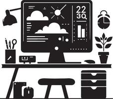 Simple Desktop Computer Silhouette Illustration vector