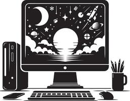 Desktop Computer Silhouette Illustration vector
