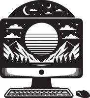 High Quality Desktop Computer Silhouette Illustration vector