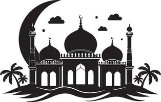 Beautiful Mosque with Crescent Moon Art vector