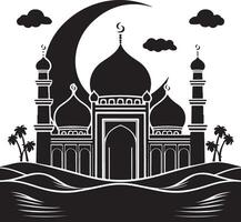 Serene Mosque with Crescent Moon Drawing vector