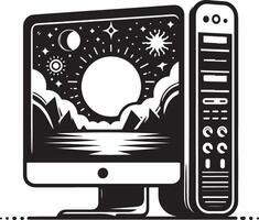 Desktop Computer Silhouette Illustration for Commercial Use vector