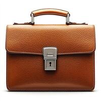 Elegant brown leather briefcase with a secure lock design. photo