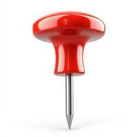A vibrant red push pin with a shiny metallic point. photo