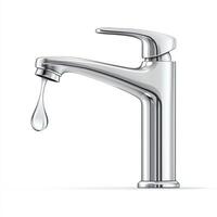 Modern faucet with a sleek design and water drop feature. photo