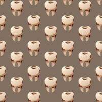 Decayed tooth with cavities and plaque buildup. Seamless cartoon pattern, Damaged molar illustration symbolizing poor oral hygiene, dental problems, and the need for professional treatment. vector