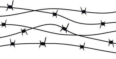 Barbed wire metallic border elements, sharply barb wire fencing. Prison barbed wire. Twisted steel protective barrier with spikes. Design for military, secure object, prison. illustration. vector