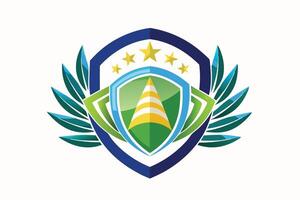 A Colorful emblem with wings and shield, a symbol of protection and success. vector