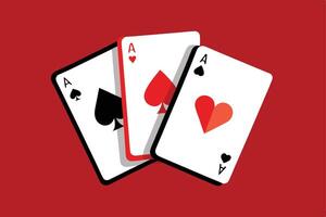 Three Playing Cards, Aces and Fours, on a Red Background vector