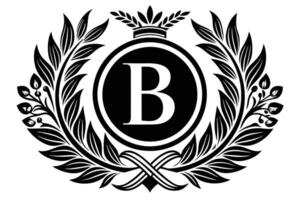 Elegant Black and White Monogram B with Laurel Wreath vector