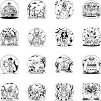 Collection of Festive Characters Glyph Style Illustrations vector