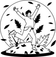A glyph illustration of man enjoy in happy fall season vector