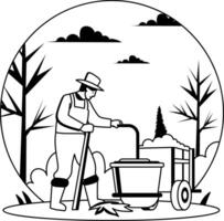 A man collection wood in a forest, a glyph style illustration vector