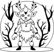 A glyph illustration of horned creature standing in forest vector
