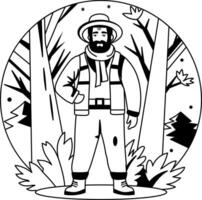 A glyph illustration of a man standing in a forest wearing fall clothes vector