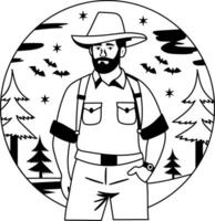 Reserve ranger standing in a forest, a glyph style illustration vector