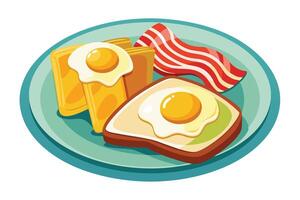 Delicious breakfast platter with bacon, eggs, and toast. vector