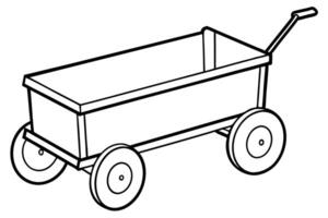 Black and white outline drawing of a simple farm cart. vector