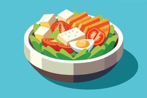 Colorful Healthy Salad Bowl with Avocado, Eggs, and Citrus vector