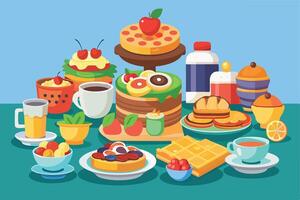 Colorful Array of Delicious Breakfast Foods on a Table vector