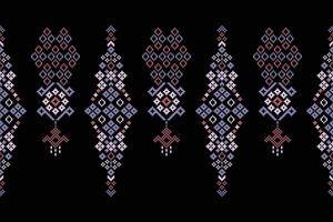 Black background color ethnic pattern motif fabric decoration pixel. vector