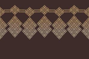 Cross stitch brown background color motif ethnic pattern decor. vector