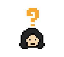 Design of 8 bit question mark question quiz and answer with lady female girl woman character. vector